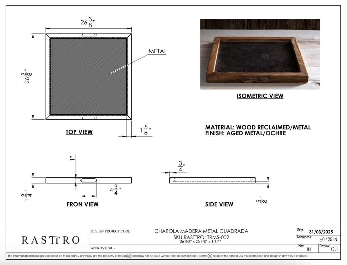 Metal Wood Tray Square Medium