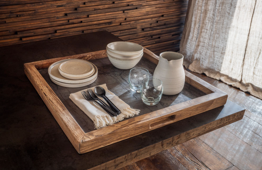 Metal Wood Tray Square Medium